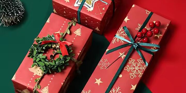 Custom logo Christmas wrapping paper with festive holiday designs
