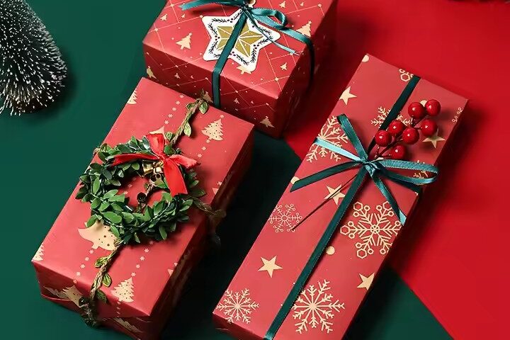 Custom logo Christmas wrapping paper with festive holiday designs