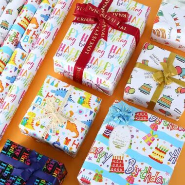Elegant custom birthday gift wrapping paper with decorative prints