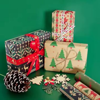 Premium custom kraft paper Christmas wrapping rolls with festive holiday prints