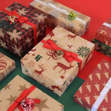 Premium custom kraft paper Christmas wrapping rolls with festive holiday prints