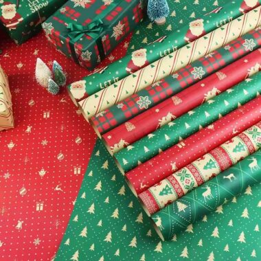 Premium custom kraft paper Christmas wrapping rolls with festive holiday prints