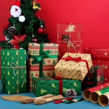 Premium custom kraft paper Christmas wrapping rolls with festive holiday prints