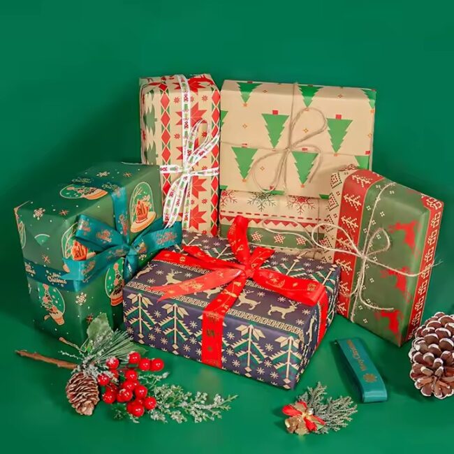 Premium custom kraft paper Christmas wrapping rolls with festive holiday prints