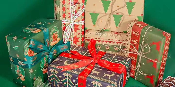 Premium custom kraft paper Christmas wrapping rolls with festive holiday prints