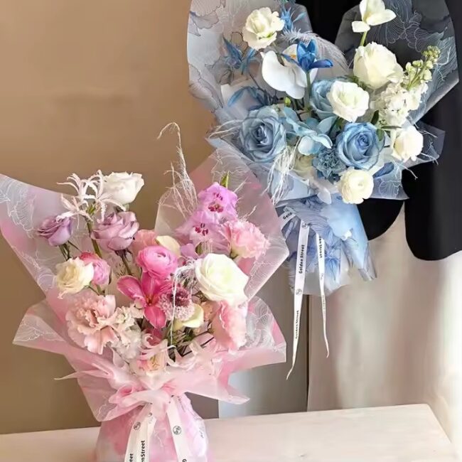 Printed floral wrapping paper in sheets and rolls