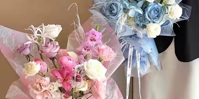 Printed floral wrapping paper in sheets and rolls