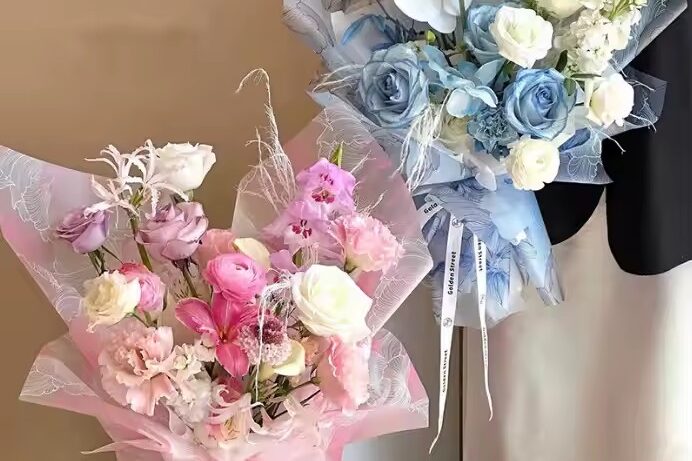 Printed floral wrapping paper in sheets and rolls