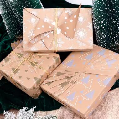 Rustic kraft paper Christmas wrapping paper with festive holiday patterns