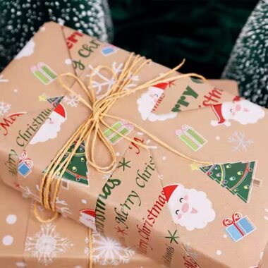 Rustic kraft paper Christmas wrapping paper with festive holiday patterns