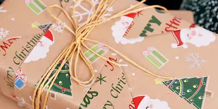 Rustic kraft paper Christmas wrapping paper with festive holiday patterns