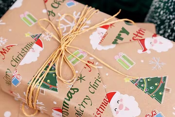 Rustic kraft paper Christmas wrapping paper with festive holiday patterns