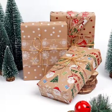 Rustic kraft paper Christmas wrapping paper with festive holiday patterns