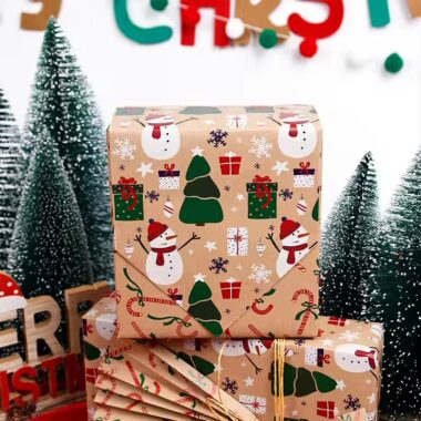 Rustic kraft paper Christmas wrapping paper with festive holiday patterns