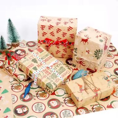 Rustic kraft paper Christmas wrapping paper with festive holiday patterns