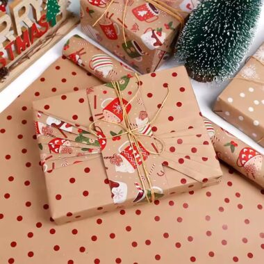 Rustic kraft paper Christmas wrapping paper with festive holiday patterns