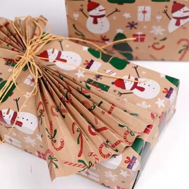 Rustic kraft paper Christmas wrapping paper with festive holiday patterns