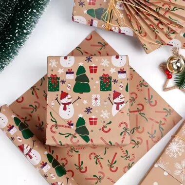 Rustic kraft paper Christmas wrapping paper with festive holiday patterns