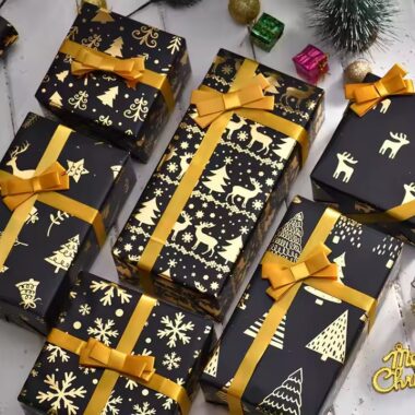 Luxury vintage black and gold Christmas gift wrapping paper rolls