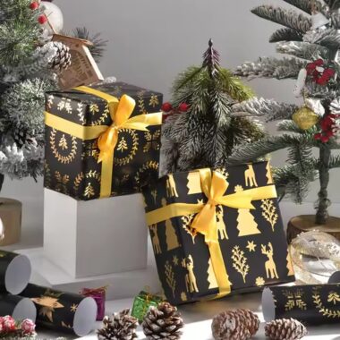 Luxury vintage black and gold Christmas gift wrapping paper rolls