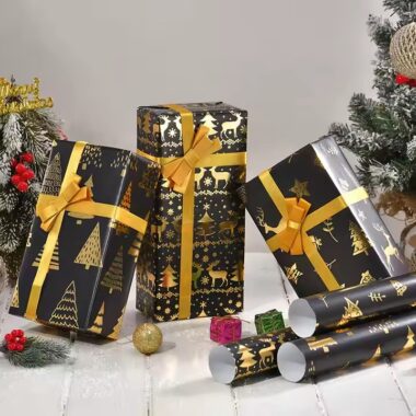 Luxury vintage black and gold Christmas gift wrapping paper rolls