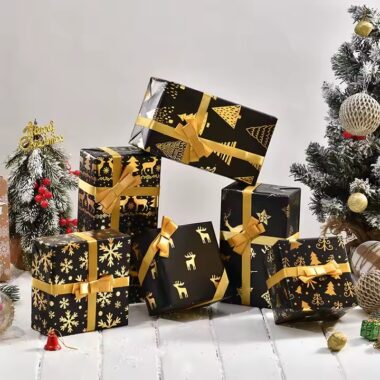 Luxury vintage black and gold Christmas gift wrapping paper rolls