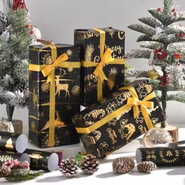Luxury vintage black and gold Christmas gift wrapping paper rolls