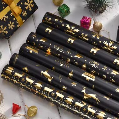 Luxury vintage black and gold Christmas gift wrapping paper rolls