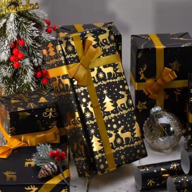 Luxury vintage black and gold Christmas gift wrapping paper rolls