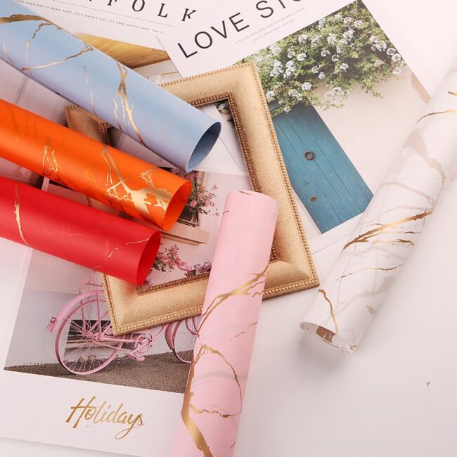Marble print flower wrapping paper for luxury bouquet packaging