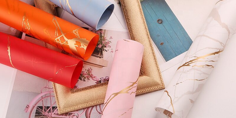 Marble print flower wrapping paper for luxury bouquet packaging