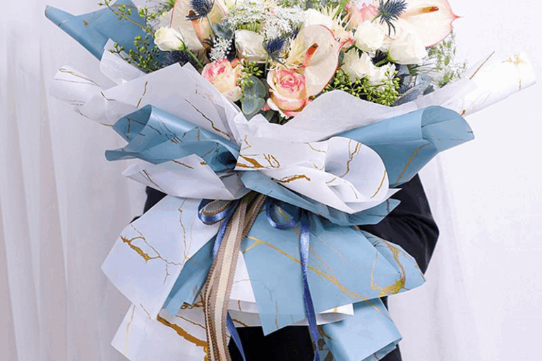 Elegant marble-style flower wrapping paper sheets Marble print flower wrapping paper for luxury bouquet packaging