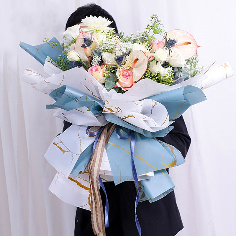 Marble print flower wrapping paper for luxury bouquet packaging