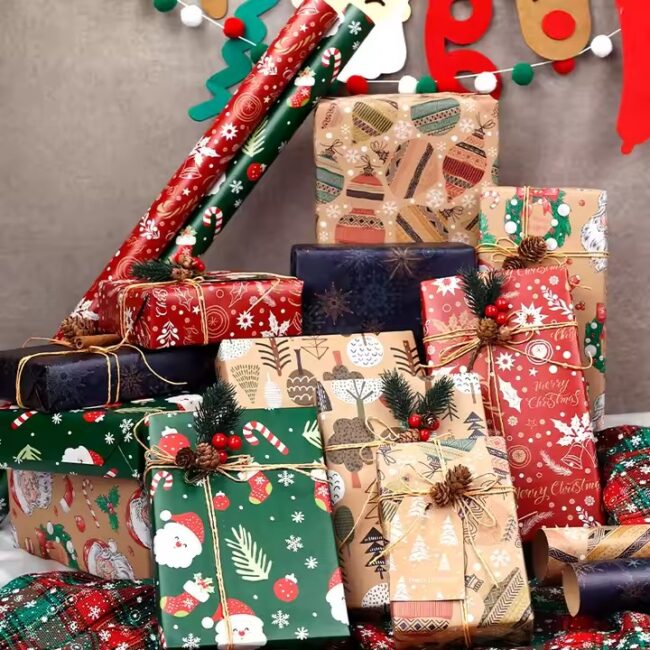 Custom premium Christmas wrapping paper rolls with festive holiday prints