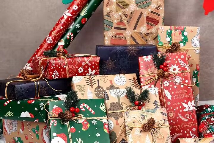 Custom premium Christmas wrapping paper rolls with festive holiday prints