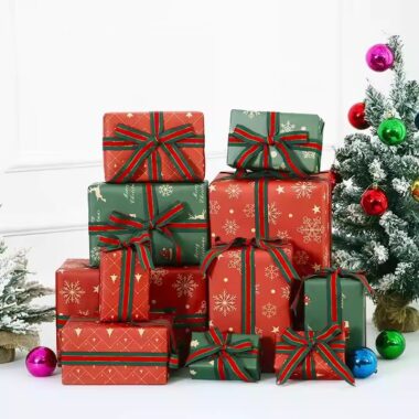 Custom logo Christmas wrapping paper rolls with festive prints