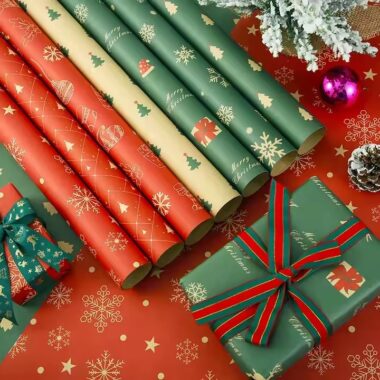 Custom logo Christmas wrapping paper rolls with festive prints