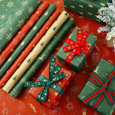 Custom logo Christmas wrapping paper rolls with festive prints