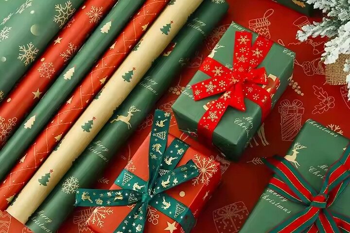 Custom logo Christmas wrapping paper rolls with festive prints