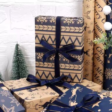 Vintage kraft paper Christmas wrapping rolls for rustic holiday packaging