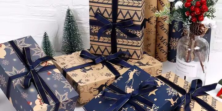 Vintage kraft paper Christmas wrapping rolls for rustic holiday packaging