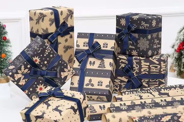 Hot-Selling Vintage Kraft Christmas Wrapping Paper for Gift Packaging (4) Vintage kraft paper Christmas wrapping rolls for rustic holiday packaging