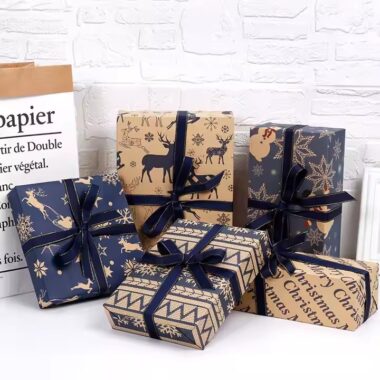 Vintage kraft paper Christmas wrapping rolls for rustic holiday packaging