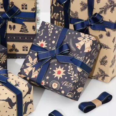 Vintage kraft paper Christmas wrapping rolls for rustic holiday packaging