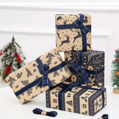 Vintage kraft paper Christmas wrapping rolls for rustic holiday packaging