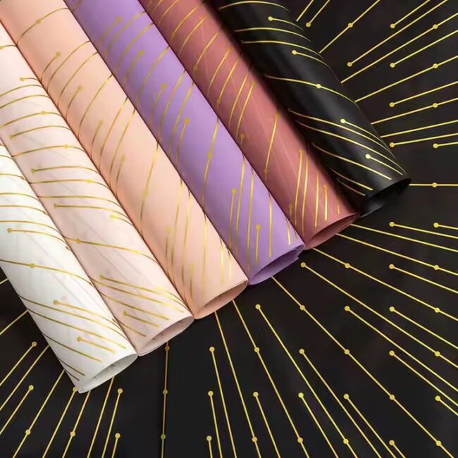 Custom flower wrapping paper with gold foil line design