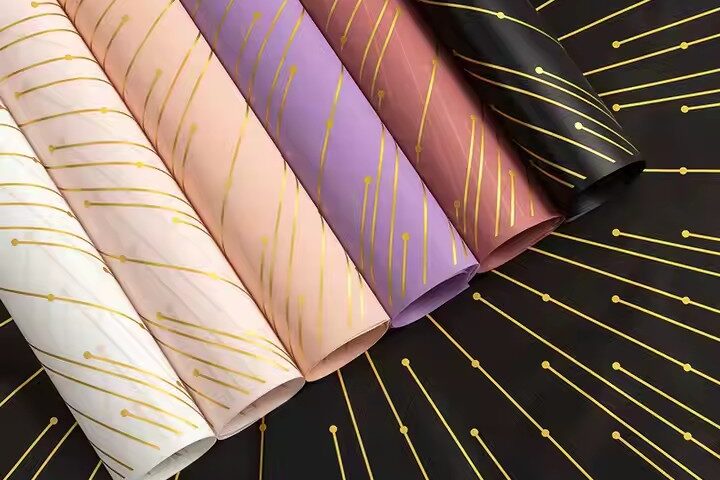 Custom flower wrapping paper with gold foil line design
