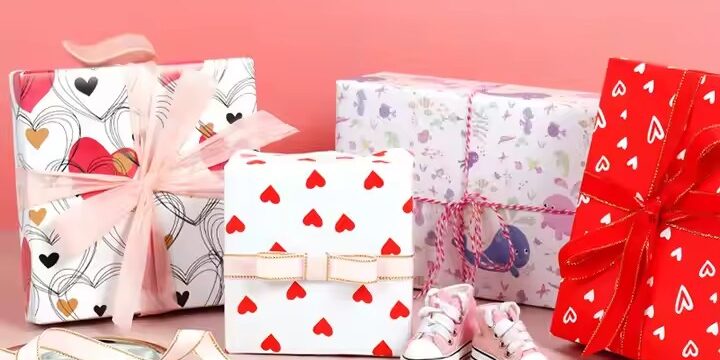 Custom birthday and Valentine’s gift wrapping paper with romantic prints