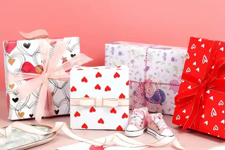 Custom birthday and Valentine’s gift wrapping paper with romantic prints