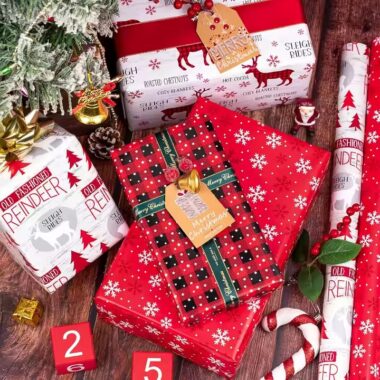 Custom printed Christmas wrapping paper sheets with festive gift box design